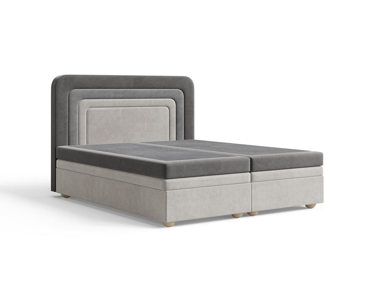 BOXBETT - Bett 10 NEST - Riviera - 140x200 cm - Modernes Polsterbett mit Bettkasten - Grau, Holz (140/200cm) - ROYAL24_MARKT