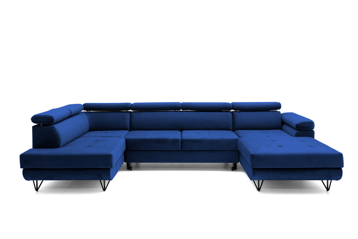 ECKSOFA U-Form JUNIOR U Links mit Schlaffunktion 128x254 Velours Blau - Blau/Schwarz, Holz/Textil (323/90/184cm) - Muffo