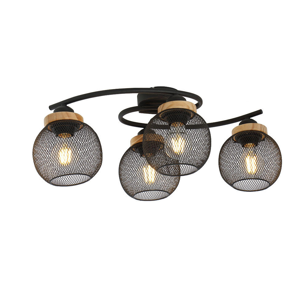 LED DECKENLEUCHTE Metall Schwarz Gitteroptik - Schwarz, Holz (60/35/22cm) - Globo Lighting