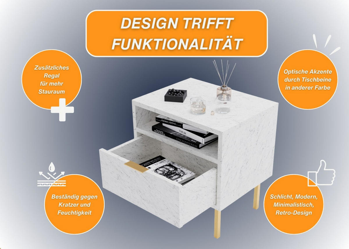 NACHTSCHRANK Weiß 50/54/39cm - Goldfarben/Schwarz, Holzwerkstoff (50/54/39cm) - CraftPAK