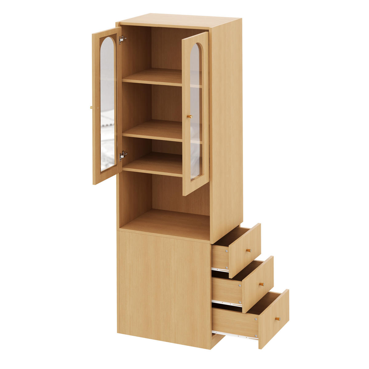 BÜCHERREGAL Hochschrank 60cm Holz Glas LED modern - Eichefarben, Holzwerkstoff (60/200/40cm) - FLIEKS