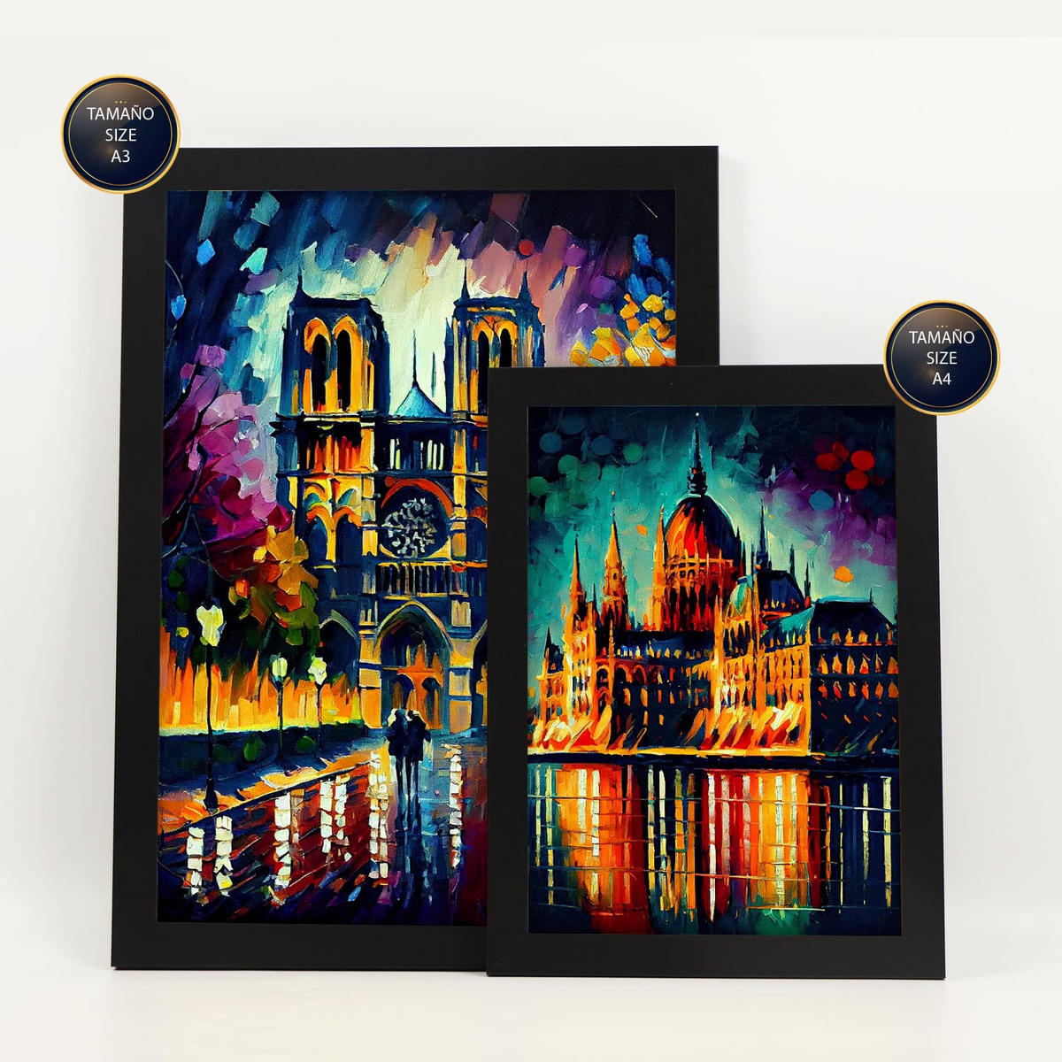 POSTER Set Mit 6 Linear Im Ölgemälde Stil A3 & A4 Schwarzer Rahmen - Schwarz, Papier (29/3cm) - Nacnic