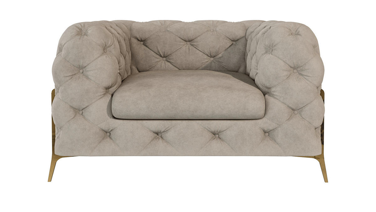 CHESTERFIELD-SESSEL Lexi Dunkle Creme Samt - Goldfarben/Creme, Holz/Textil (125/75/100cm) - S-Style Möbel
