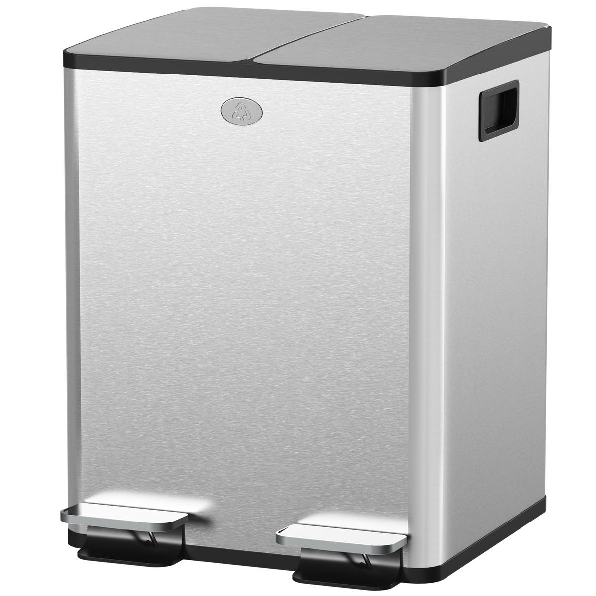 DOPPELMÜLLEIMER DE-08941 2x20 L mit Soft-Close-Pedal und Deo-Haltern Silber - Silberfarben, Metall (36/51.6/45.8cm) - ComfortXL