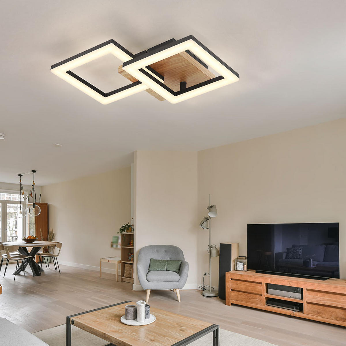 LED DECKENLEUCHTE KERRY Braun Holzoptik - Braun, Holz (46/22.5/7cm) - Globo Lighting