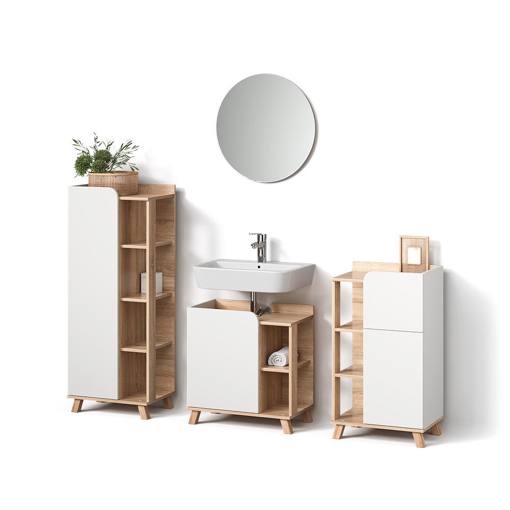BADMÖBEL-SET Marano Sonoma/Weiß 4 Teile - Weiß/Sonoma Eiche, Holzwerkstoff (60/65/35cm) - Livinity®