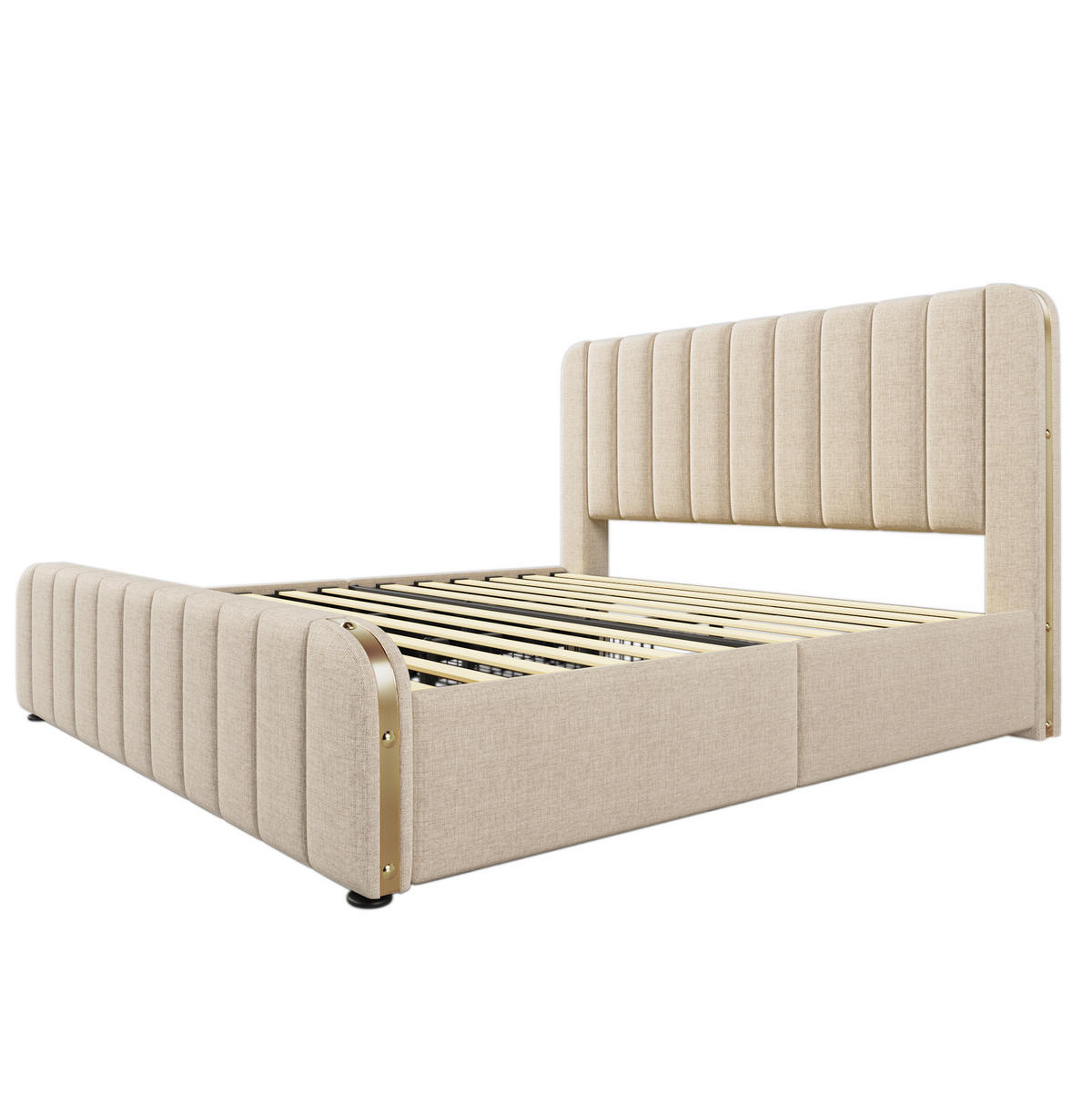 POLSTERBETT mit Matratze und 4 Schubladen 180x200 cm Leinen Beige - Beige, Metall (180/200cm) - Meubliv
