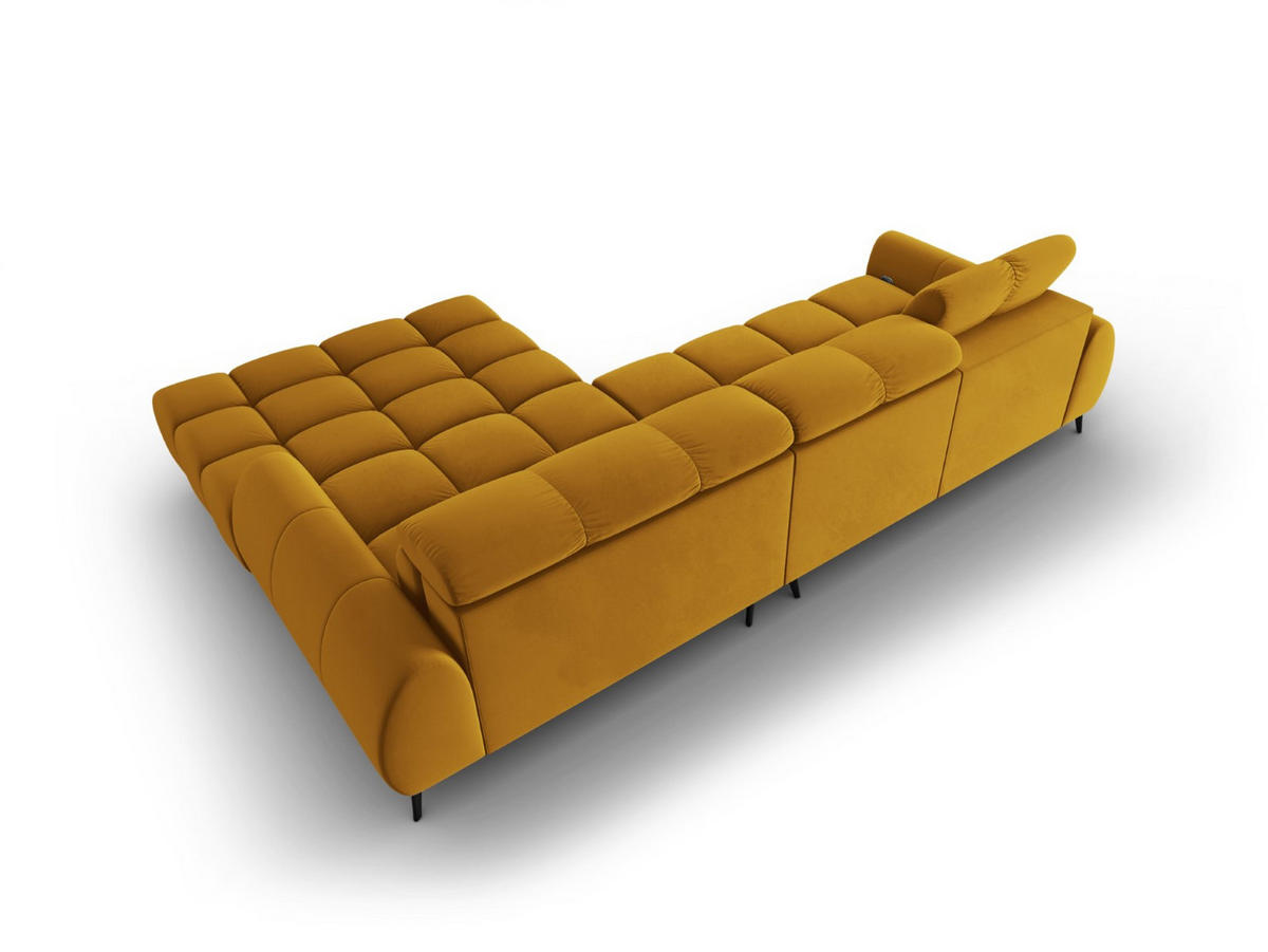 ELEKTRISCHES-ECKSOFA rechts Alyse aus Samt gelb 5 Sitzplätze - Gelb, Textil (188/295cm) - Micadoni