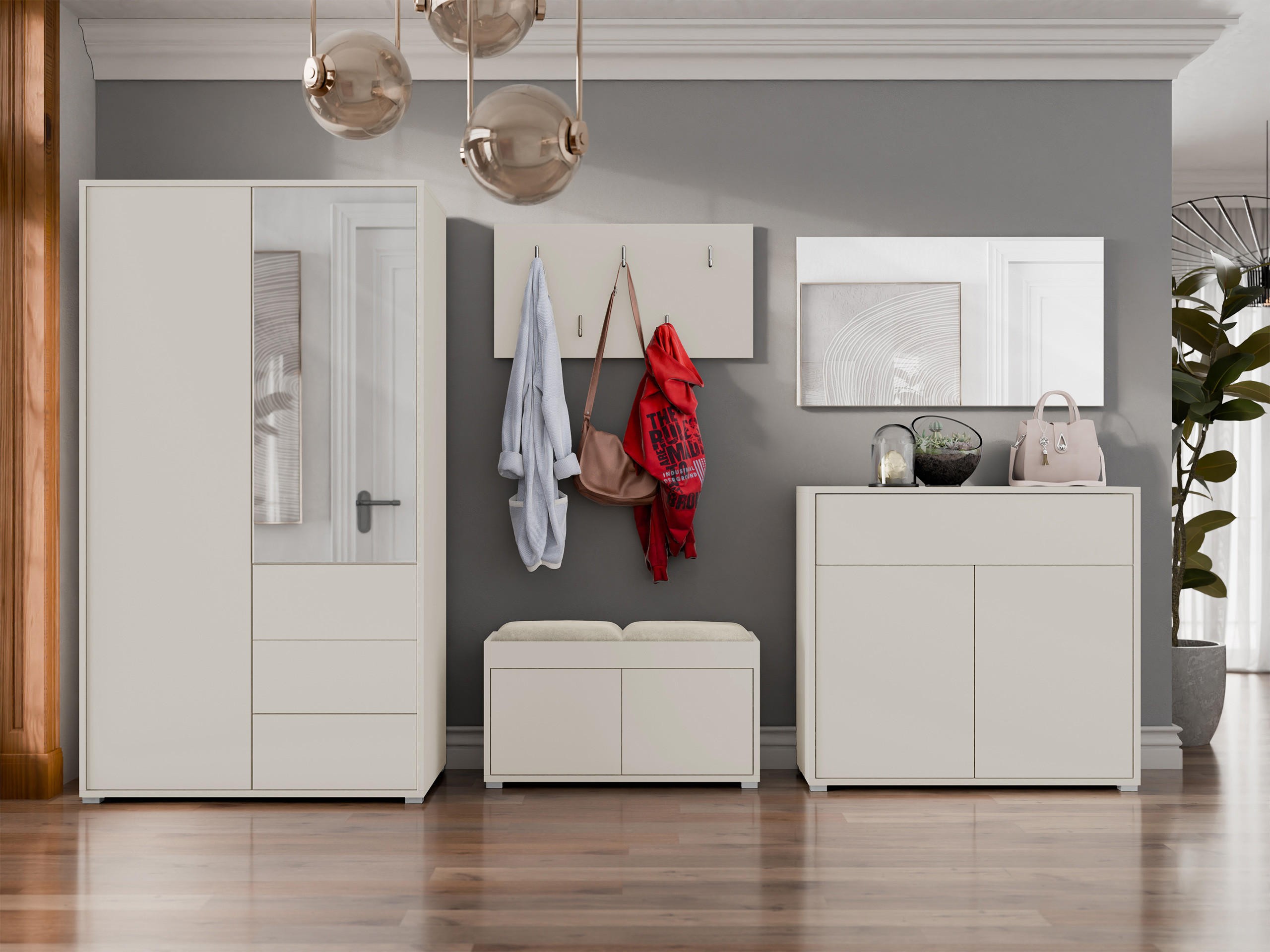Thumbnail - Mirjan24 Garderoben-Set, Kaschmir, Beige, Holzwerkstoff, 2-Sitzer, Rechteckig, 100x178x59 cm, Garderobe, Garderoben-Sets...