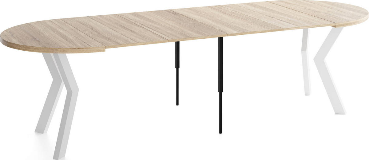 ESSTISCH Savio Weiß rund ausziehbar verlängerbar XXL, Eiche Sonoma Hellbraun 100-300/100/77 cm - Braun/Weiß, Holz/Holzwerkstoff (100/300/77cm) - WFL GROUP