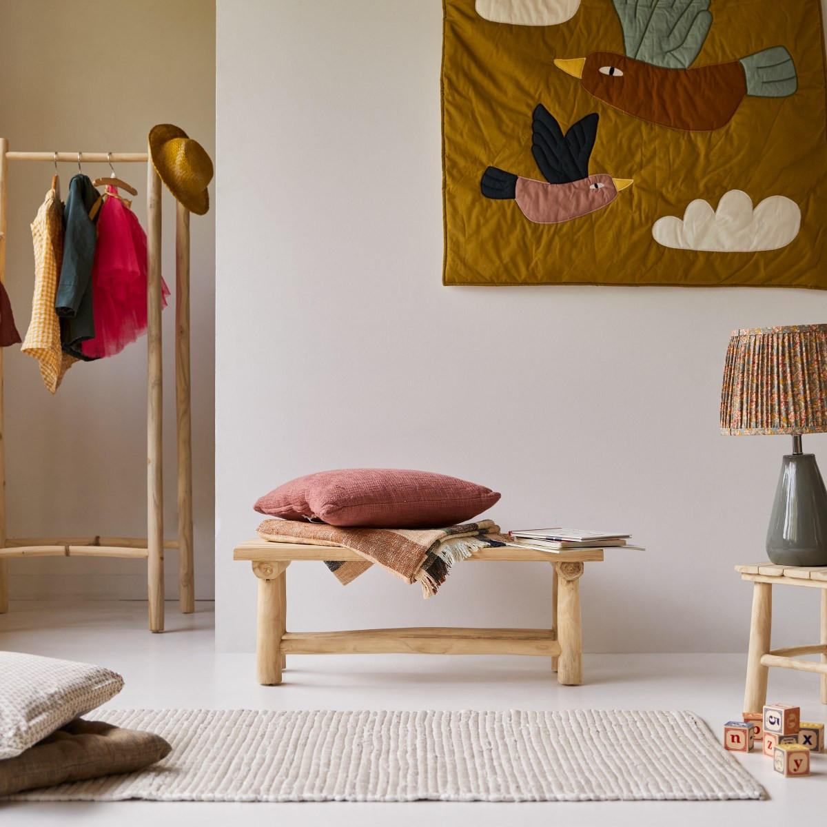 KINDERBANK Kilim, Farbe Naturell, Teakholz - Naturfarben, Holz (30/30/30cm) - Sonett