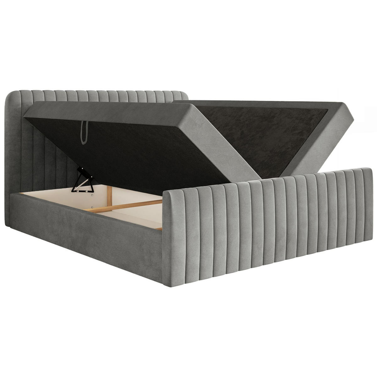 BOXBETT Saliano mit Topper und Samtbezug Grau, 180x200 cm - Grau, Kunststoff/Textil (180/200cm) - Selsey