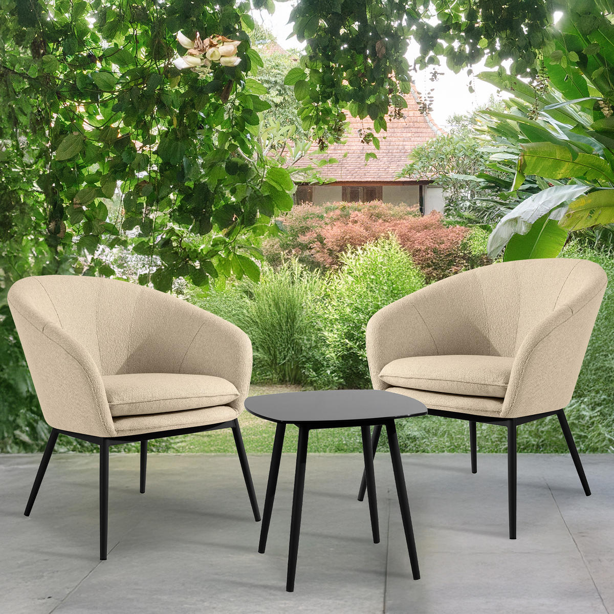 GARTENMÖBELSET SOLIS Gartenlounge-Set, creme/schwarz - Creme, Textil/Metall - KONSIMO®