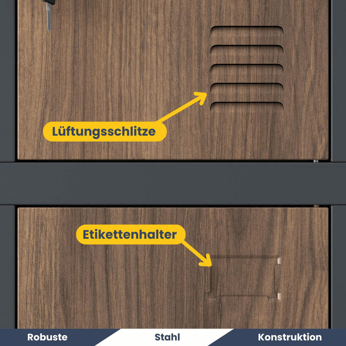 SCHLIESSFACHSCHRANK Spind BERN 12 Fächer185x90x40cm Anthrazit-Nussbaum - Anthrazit, Metall (90/185/40cm) - DELUKE