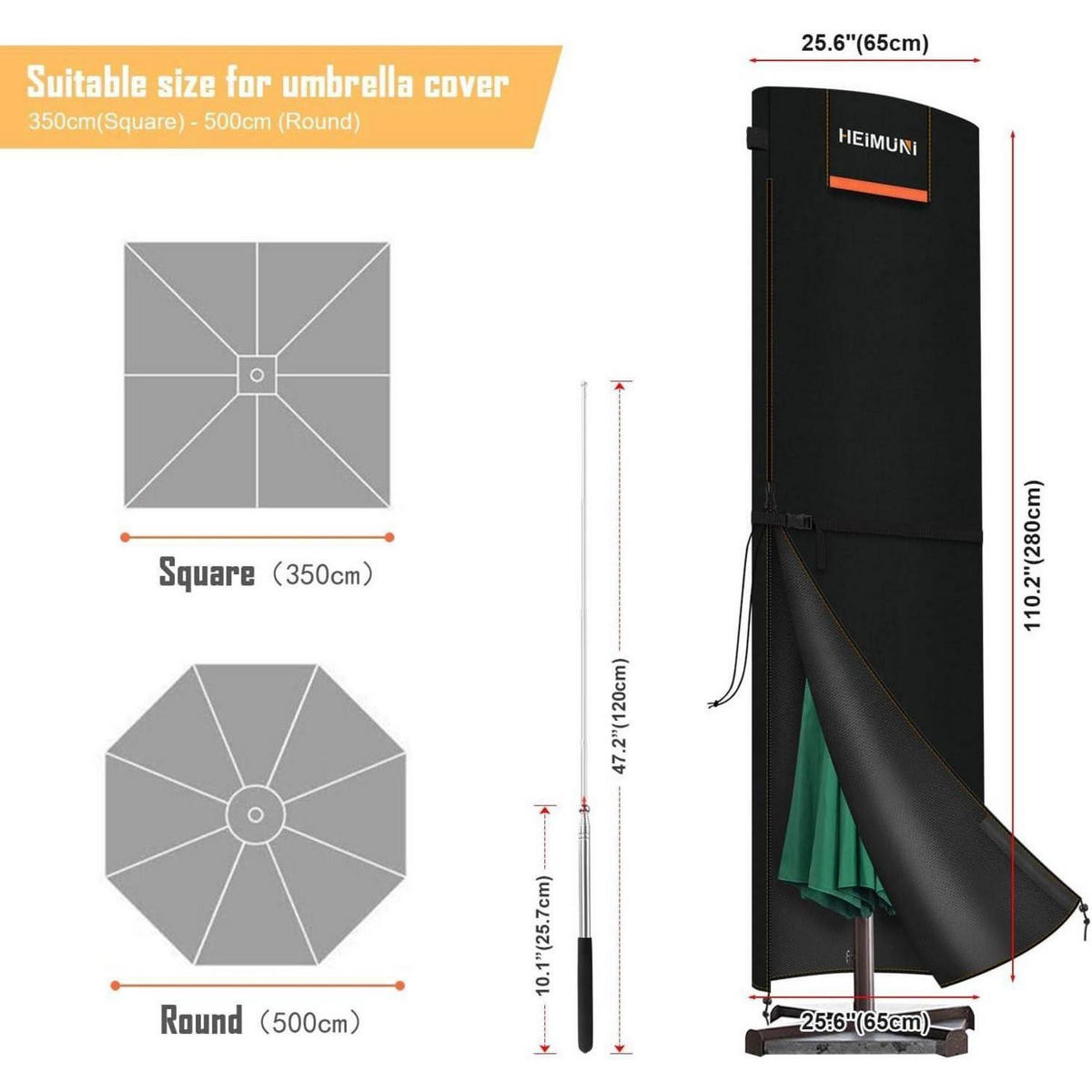 SCHUTZHÜLLE für Ampelschirm 280 cm wasserdicht UV-beständig - Schwarz, Textil (65/280/65cm)