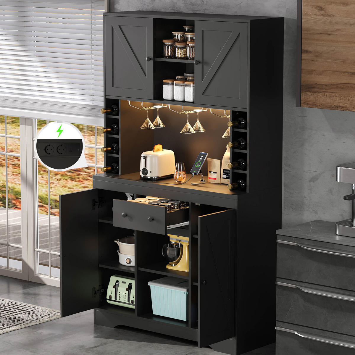 BUFFETSCHRANK Schwarz 105/40/180 cm - Schwarz, Holz (105/180/40cm) - PANGIVO