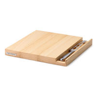 KÄSEBRETT mit Messer, Gummibaumholz / Edelstahl, 25 x 25 cm - Braun, Holz (25/25cm) - Continenta