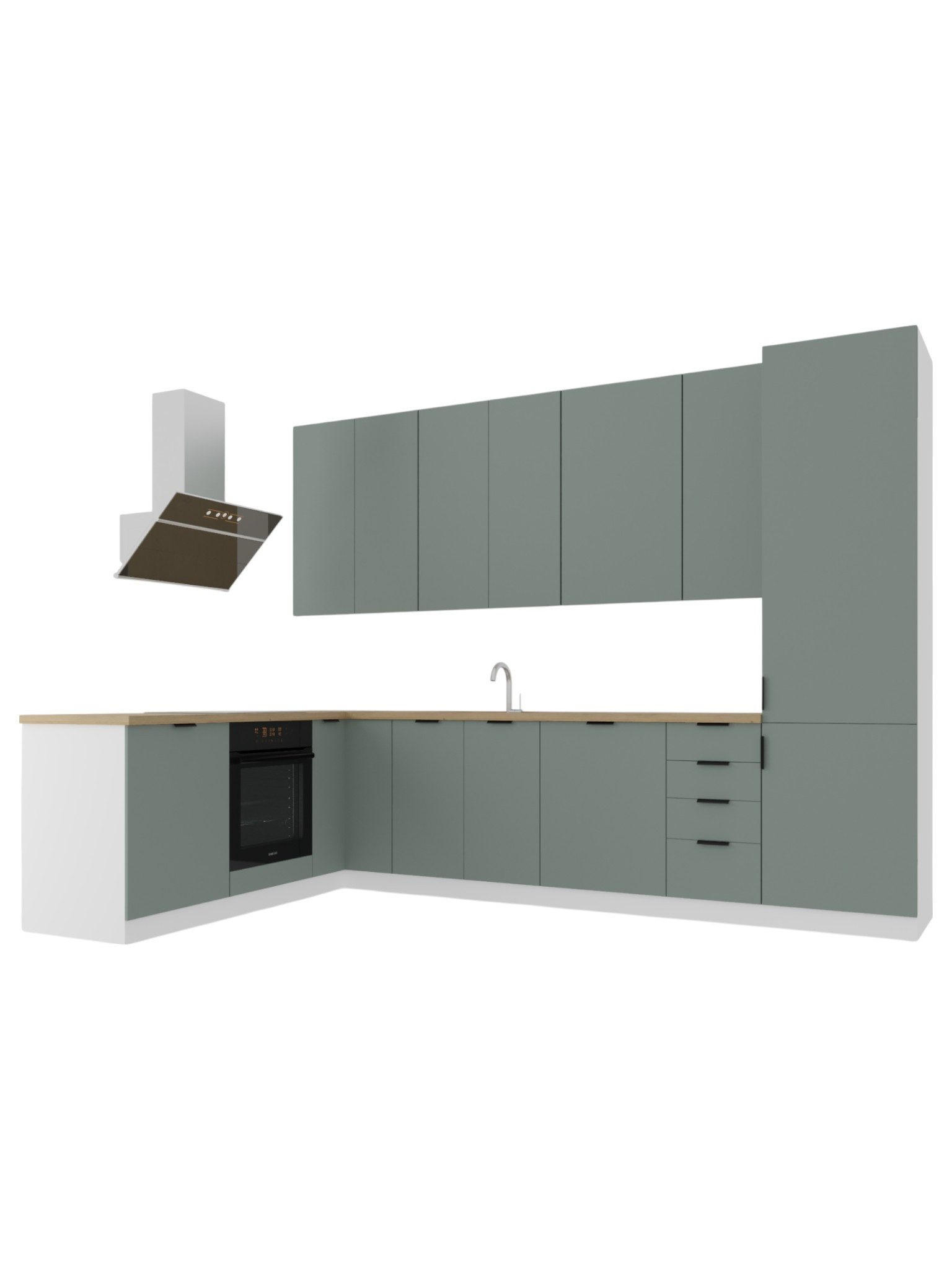 ECKKÜCHE 330 x 210 cm – Sorento K52-G330 – in Grün / Matt - Schwarz/Grün, Holz/Metall (330/247/58cm) - ROYAL24_MARKT