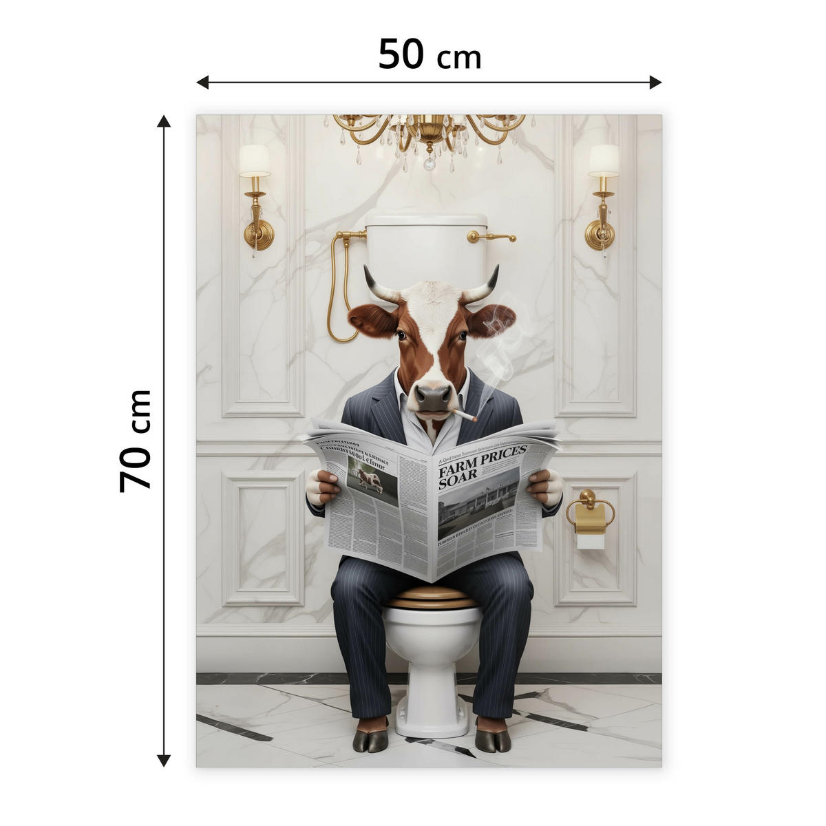 POSTER für WC Badezimmer KUH Bulle mit Zeitung auf Toilette Abstraktion 50x70cm - Gelb/Schwarz, Papier (50/70/70cm) - Muralo