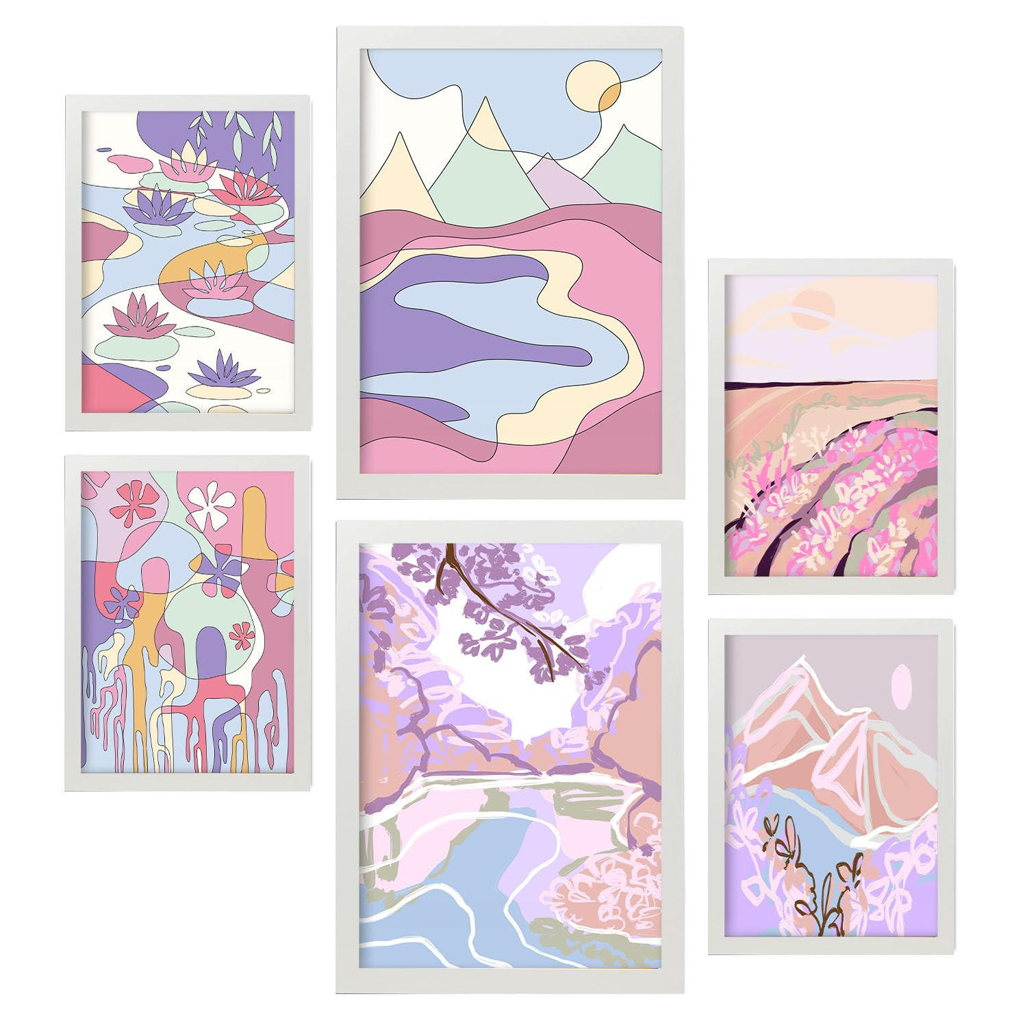 POSTER Set Mit 6 Ungestörte Natur A3 & A4 Weißer Rahmen - Weiß, Papier (29/3cm) - Nacnic