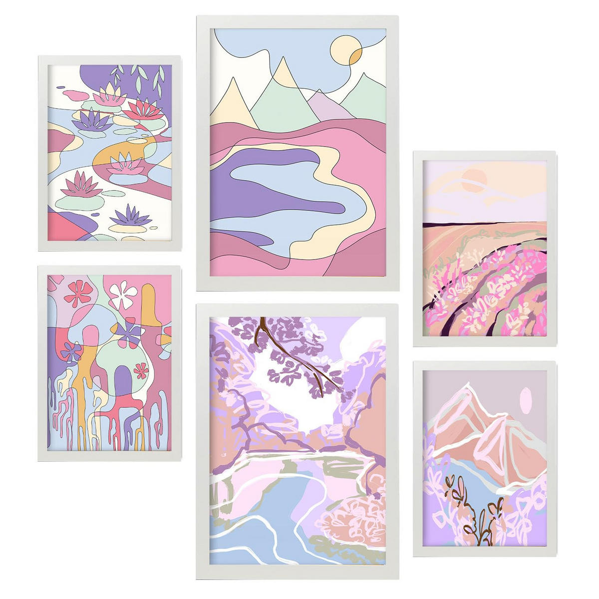 POSTER Set Mit 6 Ungestörte Natur A3 & A4 Weißer Rahmen - Weiß, Papier (29/3cm) - Nacnic