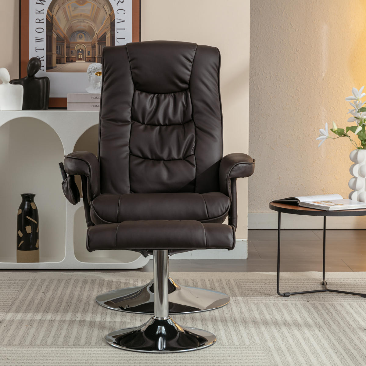 MASSAGESESSEL PU-Leder mit Heizfunktion und Fußhocker 79/79/106 cm Braun - Braun, Kunststoff (79/106/79cm) - Redom