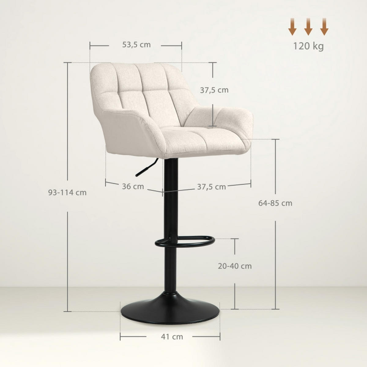 BARHOCKER DE-35970 2er Set höhenverstellbar drehbar Creme - Creme, Metall (52.5/114/57.5cm) - ComfortXL