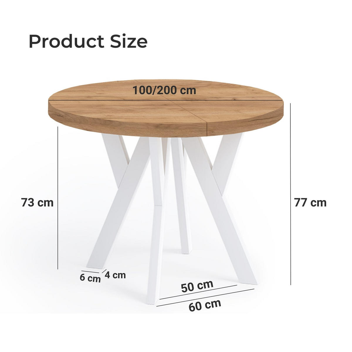 ESSTISCH Runder Ausziehbarer PERO 100/200, Eiche Lancelot/Weiß - Hellbraun/Weiß, Holz (200/100/77cm) - Dekori_Interiors