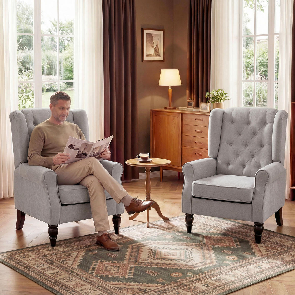 SESSEL DE SALON DE-13408 Gris - Grau, Textil (86/102/74cm) - ComfortXL