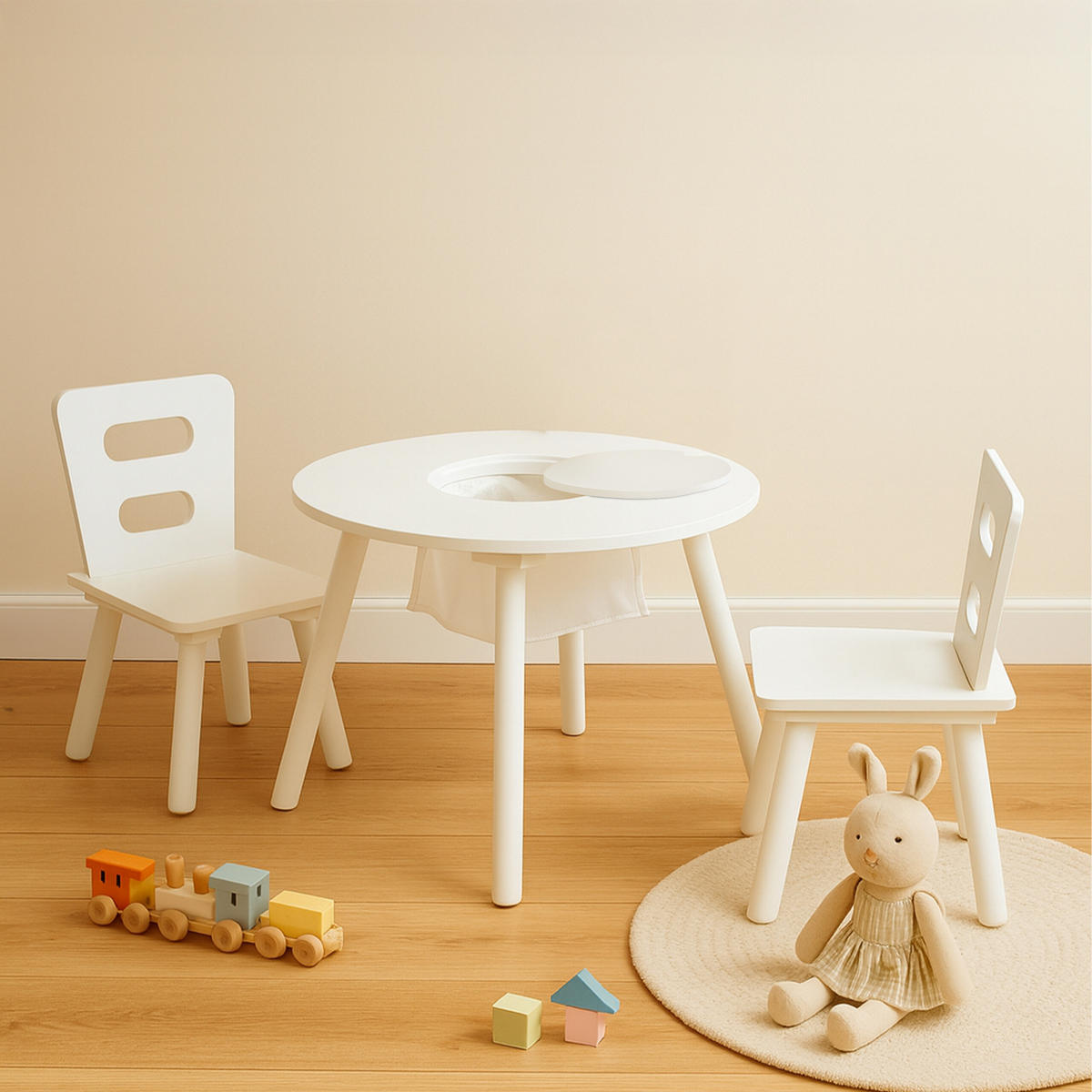 3-TLG.KINDERSITZGRUPPE - Weiß, Holzwerkstoff/Textil (59.5/44/59.5cm) - Relaxdays