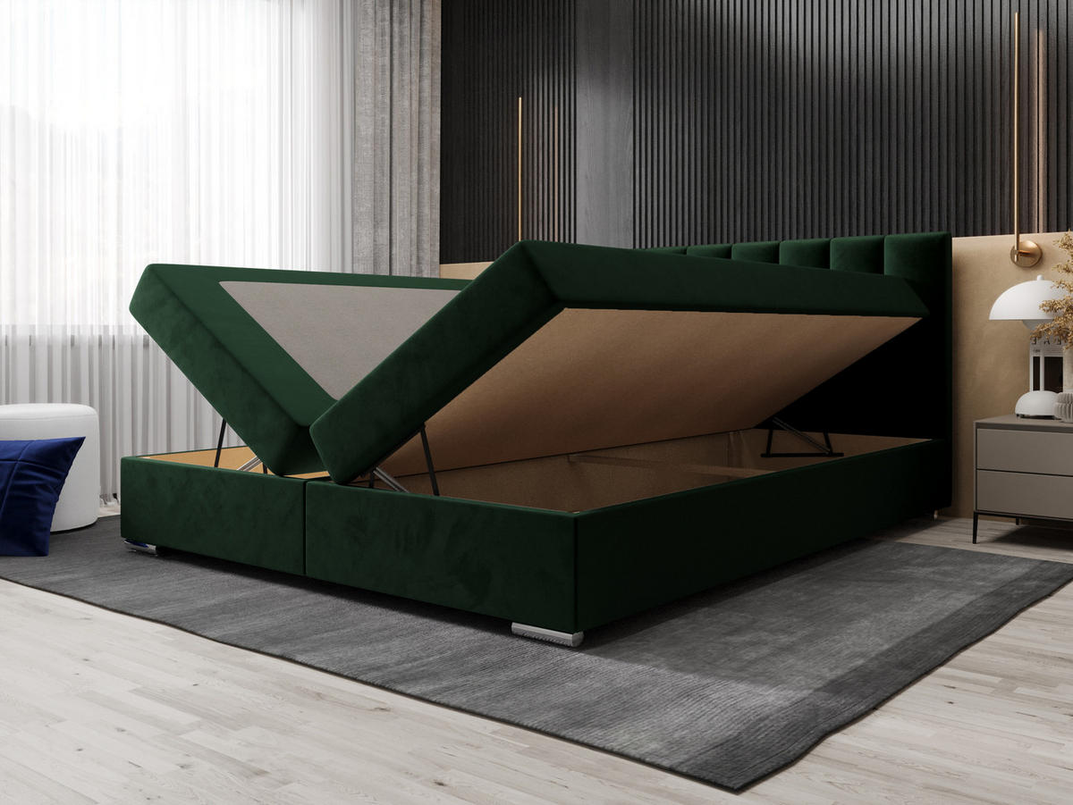 BOXBETT ZILANO 2 mit Matratze H3 und Topper 180x200 Itaka 10 - Grün, Holz/Textil (180/200cm) - Bedante