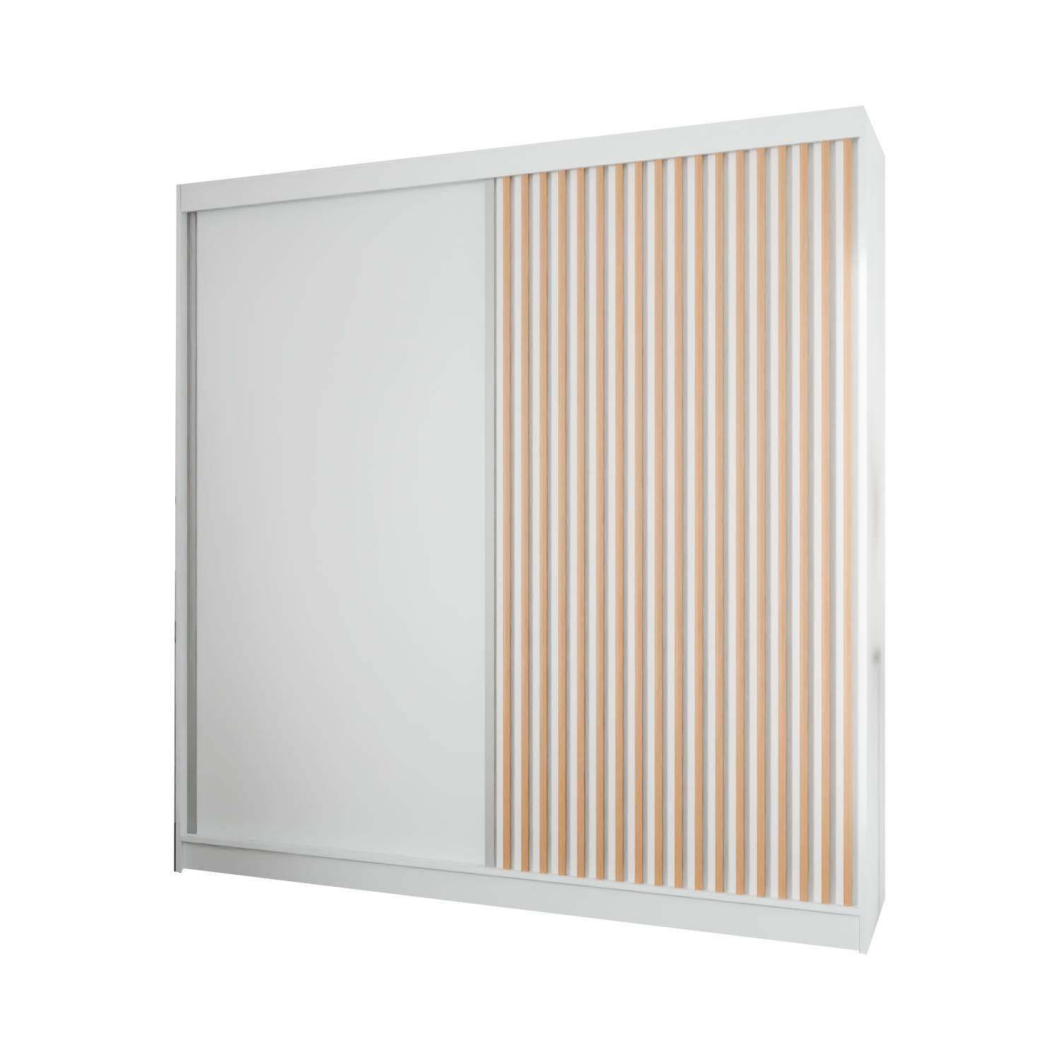 SCHIEBETÜRENSCHRANK LAMELIS - Eiche Wotan/Weiß, Holzwerkstoff (200/215/61cm) - Meblini