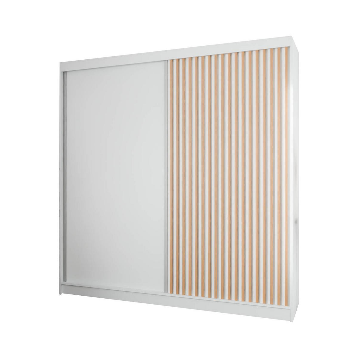 SCHIEBETÜRENSCHRANK LAMELIS - Eiche Wotan/Weiß, Holzwerkstoff (200/215/61cm) - Meblini