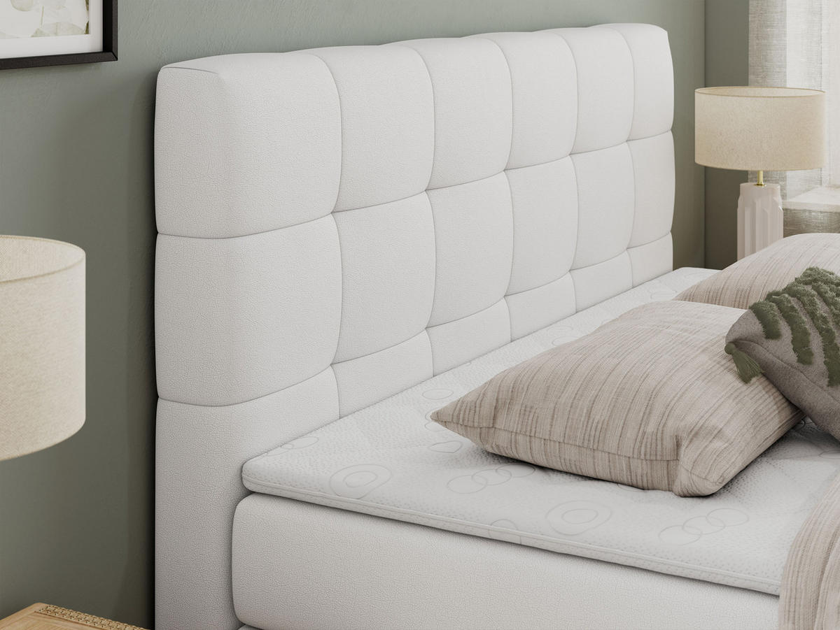 BOXSPRINGBETT LUKA KING 180/200 Weiß Kunstleder - H4 - Weiß, Holz/Textil (180/200cm) - MKS