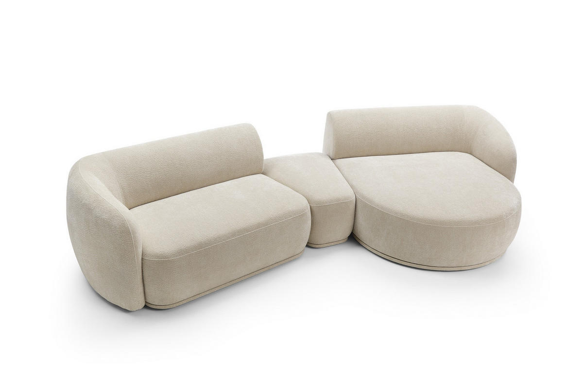 ECKSOFA Nobis Beige, Modulares Sofa mit abgerundeter Seite und Dreieckspouffe, rechte seite - Beige, Holzwerkstoff/Textil (357/147cm) - Bettso