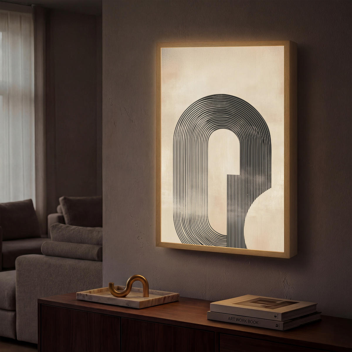NÁSTĚNNÁ LAMPA S AKUMULÁTOREM Luk - Pruhy - Minimalistický - Černý 40x60 cm - béžová, kompozitní dřevo (40/60/8cm) - OnlyWow