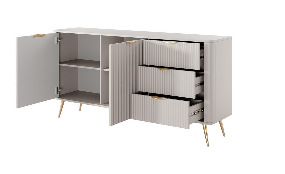 KOMMODE Lante 163 Beige, Goldene Beine, Kombikommoden mit 3 Schubladen - Beige, Holzwerkstoff (163/81/38cm) - Bettso