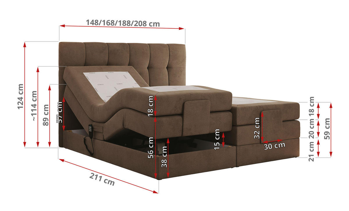 BOXBETT VITTORIA 200/200 - Braun Velvet - H3 - Braun, Holz/Textil (200/200cm) - MKS