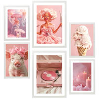 POSTER Set Mit 6 Ikonisches Pink, Kräftige Und Jugendliche Designillustration Ihres Zuhauses A3 & A4 Weißer Rahmen - Weiß, Papier (29/3cm) - Nacnic
