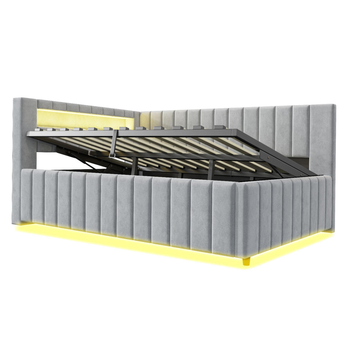POLSTERBETT mit Stauraum, LED und USB 140x200 cm Samt Grau - Hellgrau, Metall (140/200cm) - Meubliv