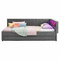 POLSTERBETT 140/200 mit Ausziehbett, LED sowie USB- und Type-C-Anschluss aus Leinen in Grau - Grau, Holzwerkstoff/Textil (140/200cm) - EVRYAE