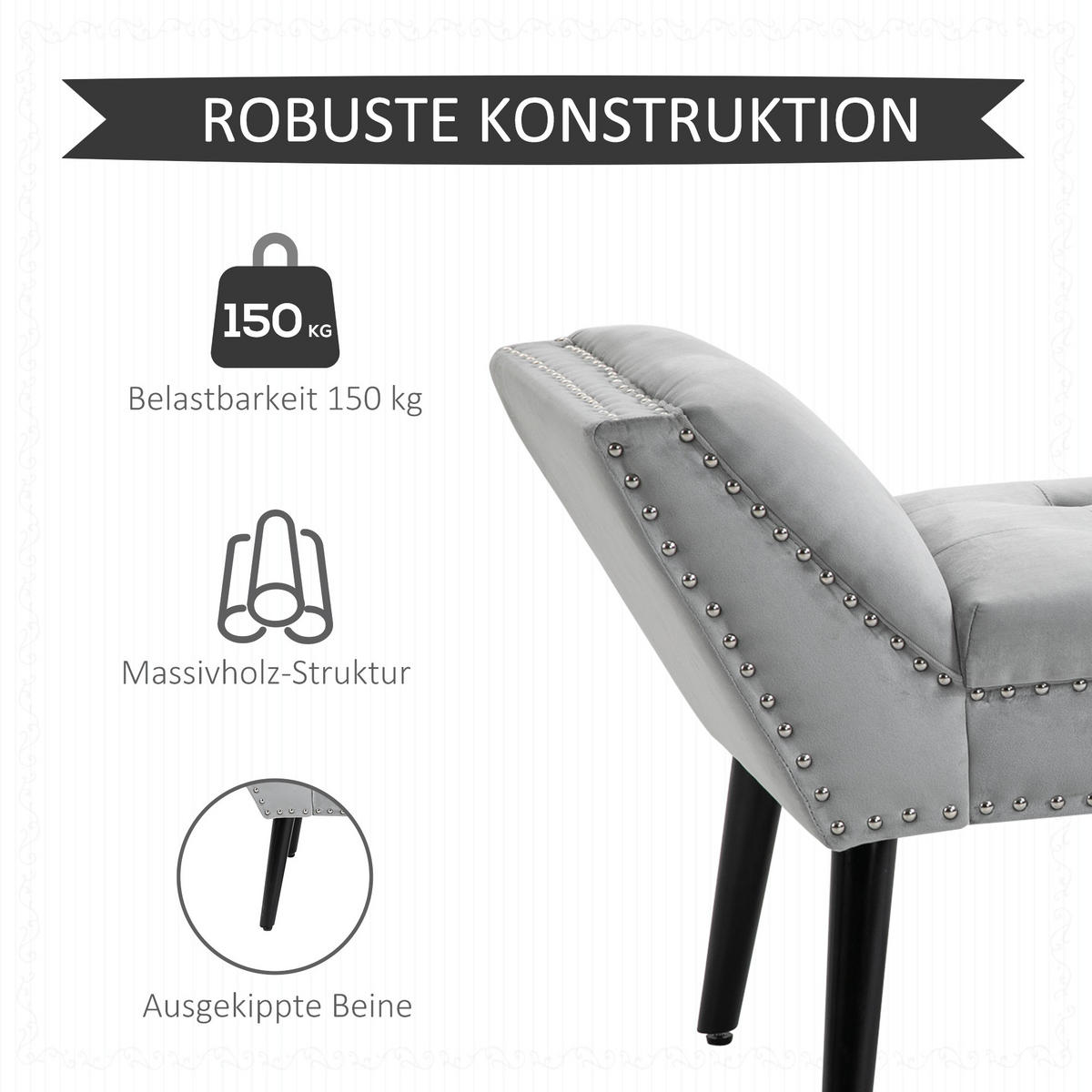 BETTBANK für Schlafzimmer, Wohnzimmer, Flur, Gummiholz, Hellgrau - Hellgrau, Kunststoff (46/56/114cm) - HOMCOM