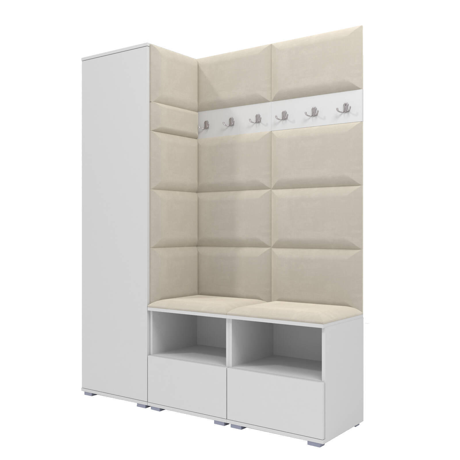 GARDEROBEN-SET Nela II mit gepolsterten Paneelen 150/187/40 - Silberfarben/Creme, Holzwerkstoff/Kunststoff (150/187/40cm)