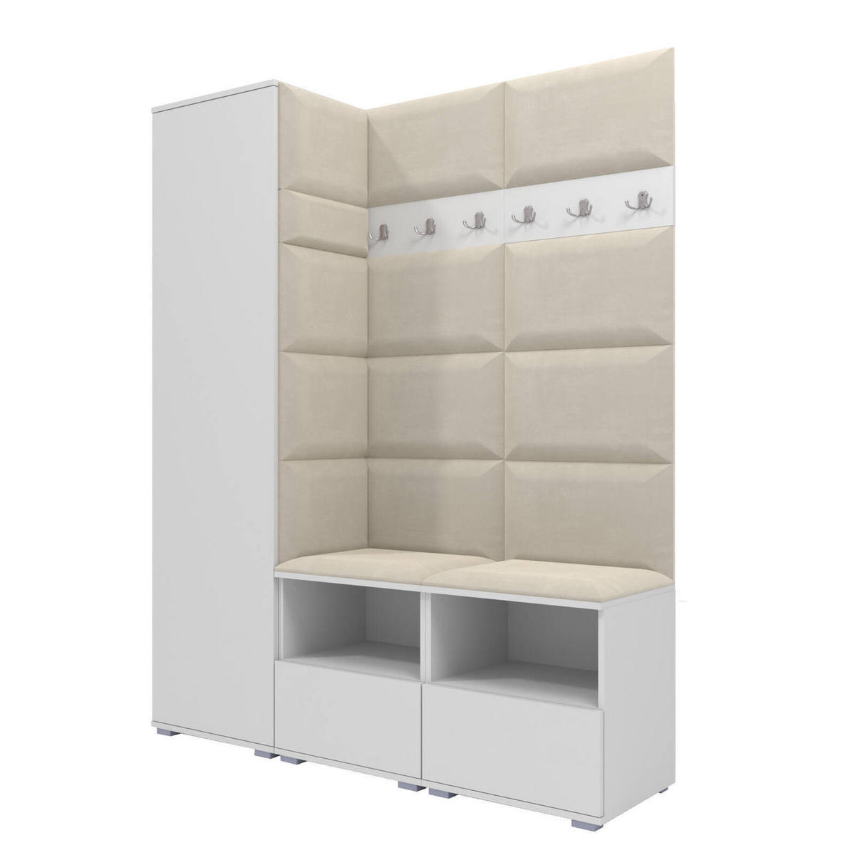 GARDEROBEN-SET Nela II mit gepolsterten Paneelen 150/187/40 - Silberfarben/Creme, Holzwerkstoff/Kunststoff (150/187/40cm)