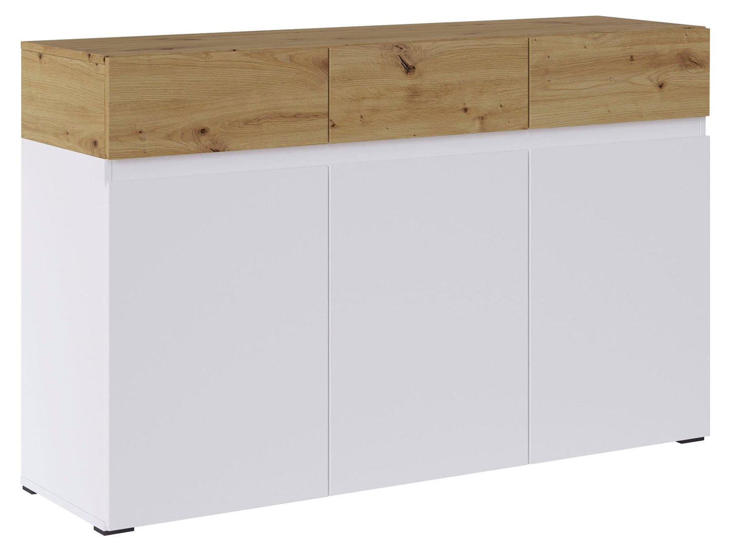 SIDEBOARD Rimini weiß / Eiche Artisan 135 / 40 / 86cm - Eichefarben/Weiß, Holzwerkstoff (135/86/40cm) - Feldmann-Wohnen
