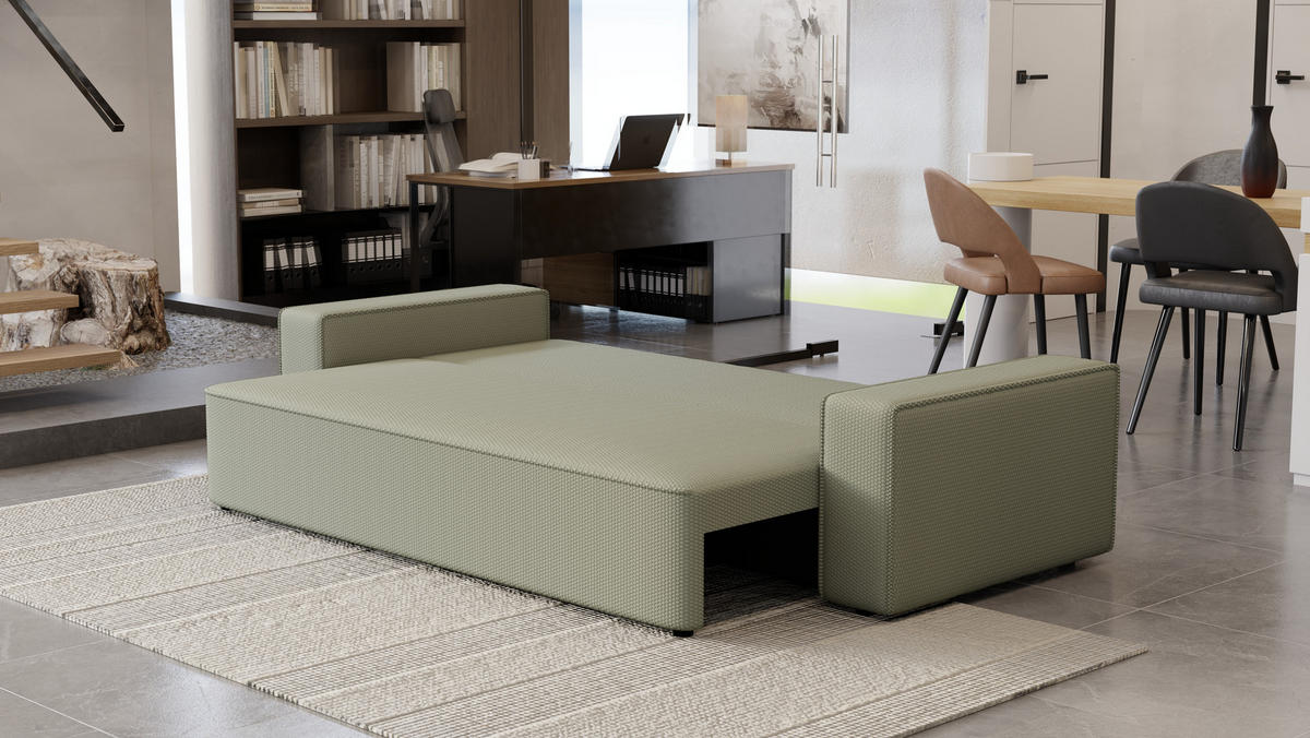 SOFA Vens mit Bettkasten und Schlaffunktion, Cordstoff - Hellgrau, Holzwerkstoff (242/85/95cm)