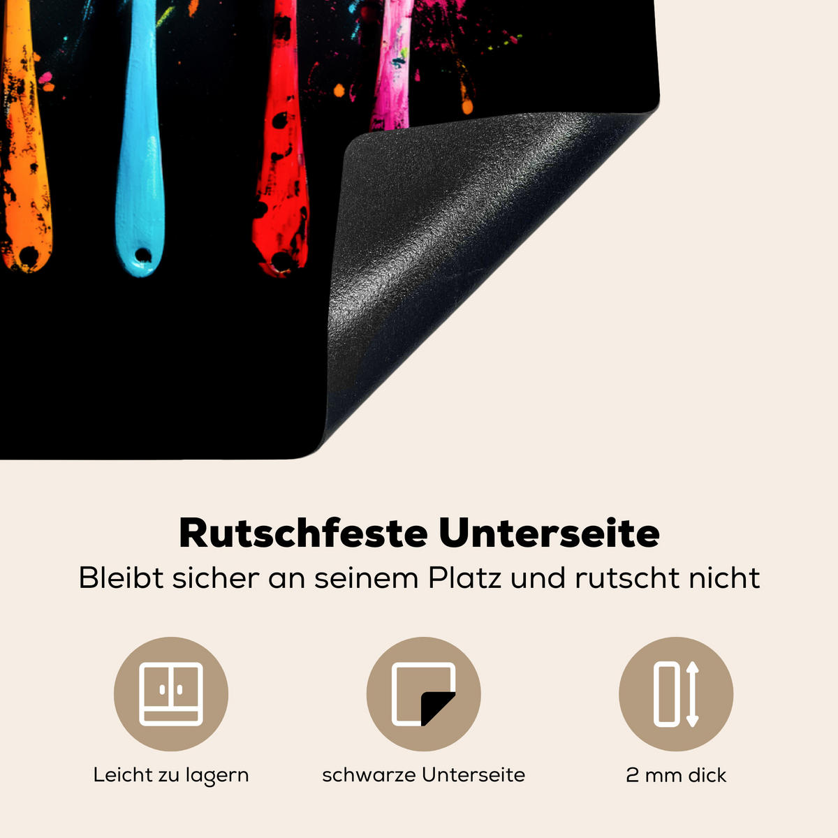 HERDABDECKPLATTE Löffel - Gewürze - Modern - Graffiti - Farbe - Farbenfroh 75x52 cm - Multicolor, Kunststoff (75/52/0.2cm) - MuchoWow