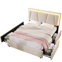 POLSTERBETT aus Holz 140x200 cm in Beige mit LED-Beleuchtung & 4 Schubladen - Beige, Holzwerkstoff (140/200cm) - Modfu