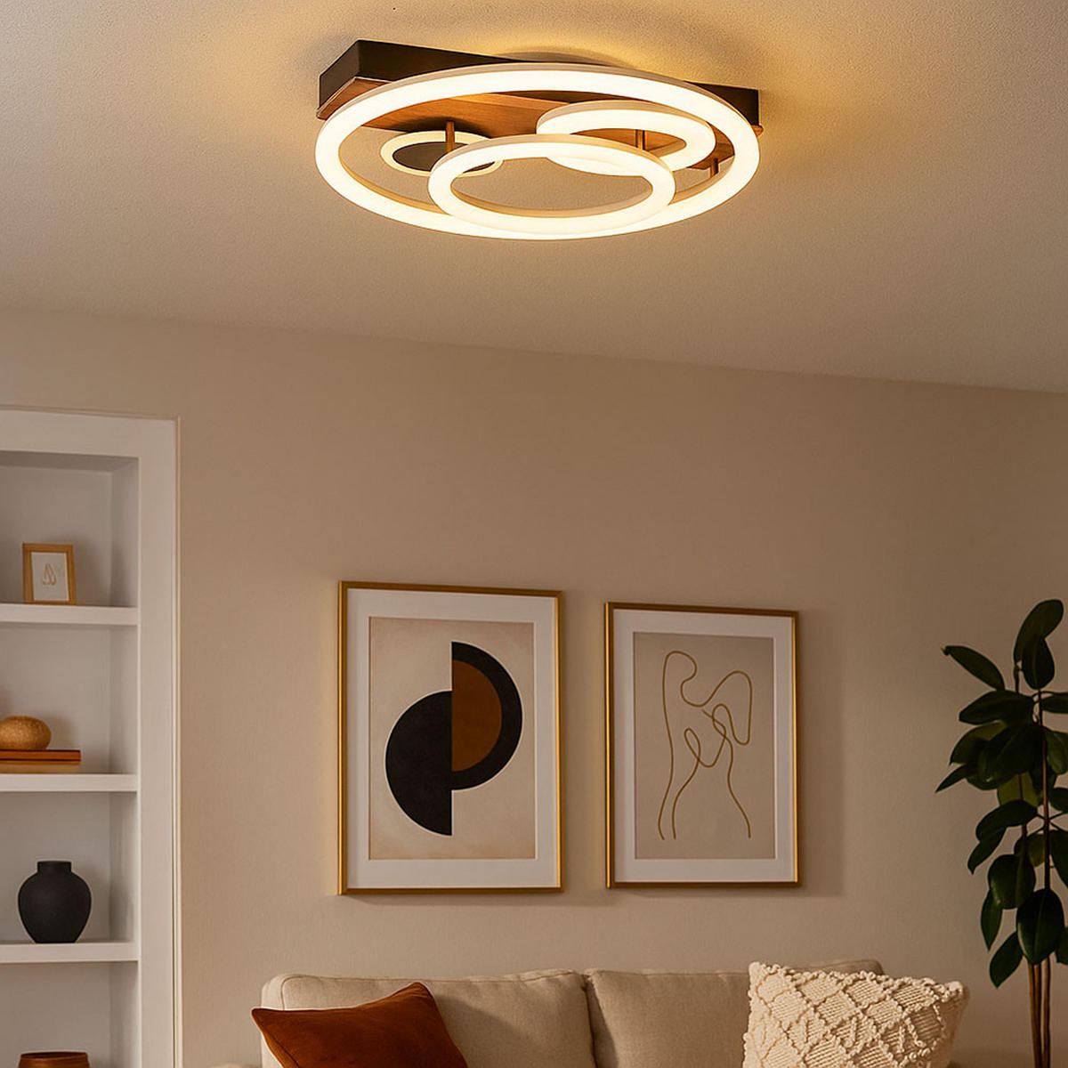 LED DECKENLEUCHTE DARRYL Braun - Braun, Holz (48/48/11cm) - Globo Lighting