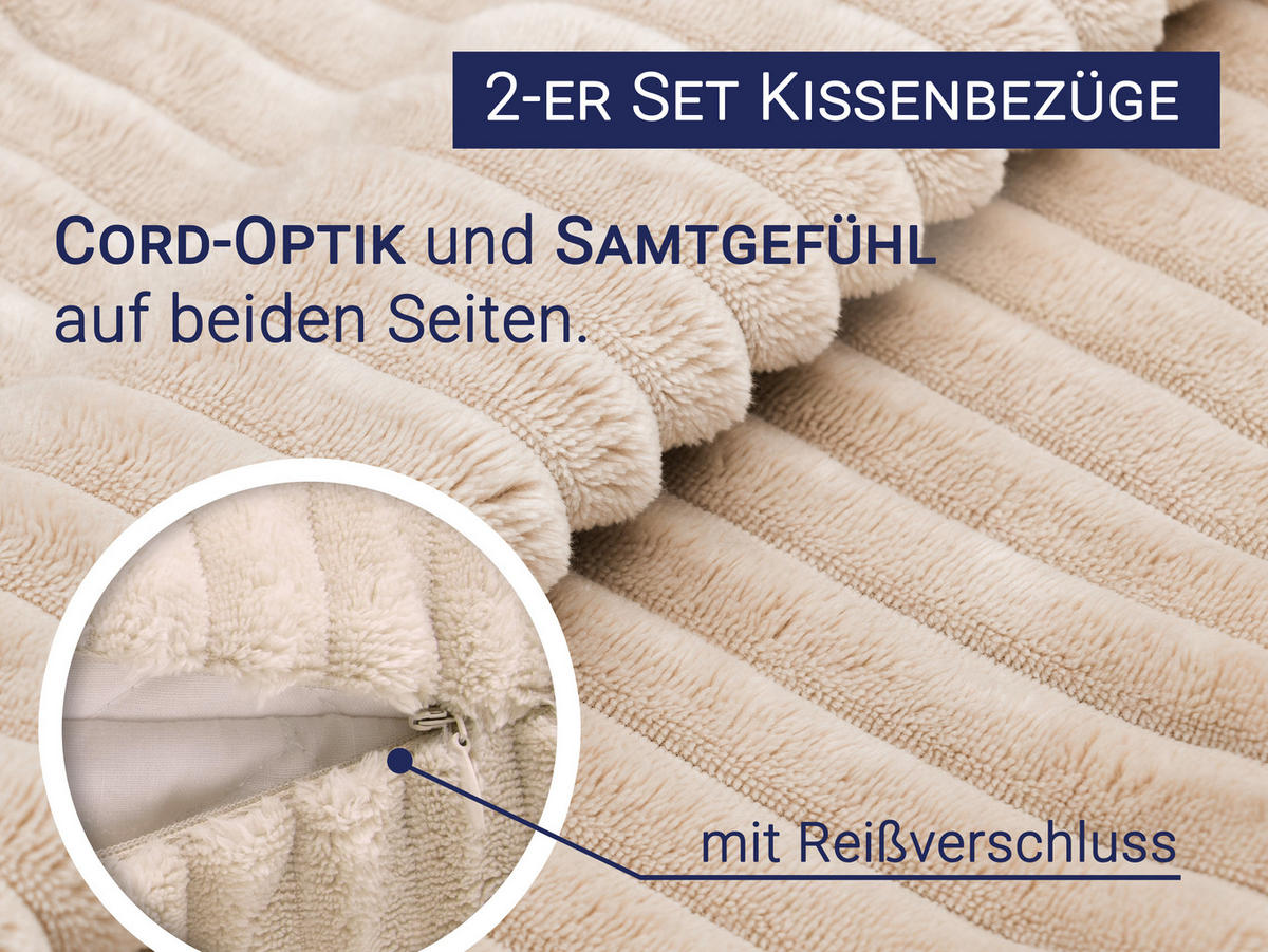 KISSENBEZUG, 2er-Set, 40x40 cm, 100% Polyester, Beige - Beige, Textil (40/40cm) - Zollner